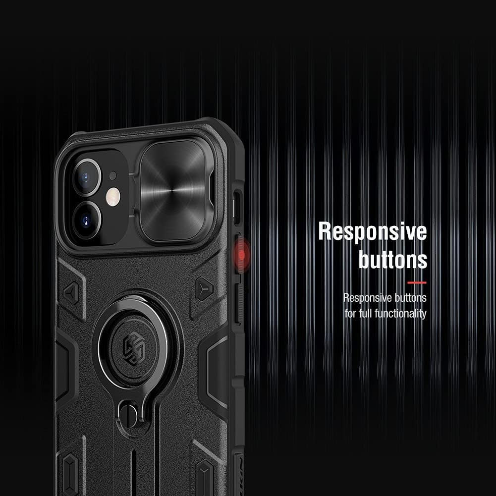 Case for Iphone 13 with Camera Cover & Kickstand, Camshield Armor Shockproof Impact-Resistant Case Protection Cover Built-In 360° Rotate Ring Stand (Black)