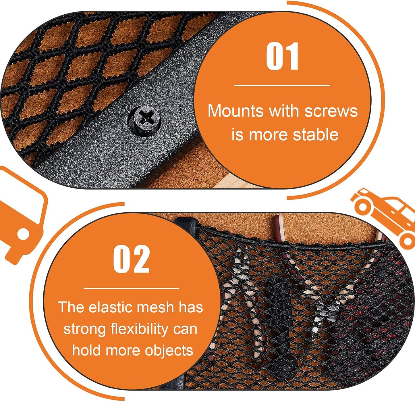 2 Pcs ABS Plastic Frame Car Storage Net Bag Phone Car Mesh Net Holder RV Storage Boat Cargo Pocket Organizer Framed Mesh Pocket with Screws for Auto RV (12 X 8 Inch)