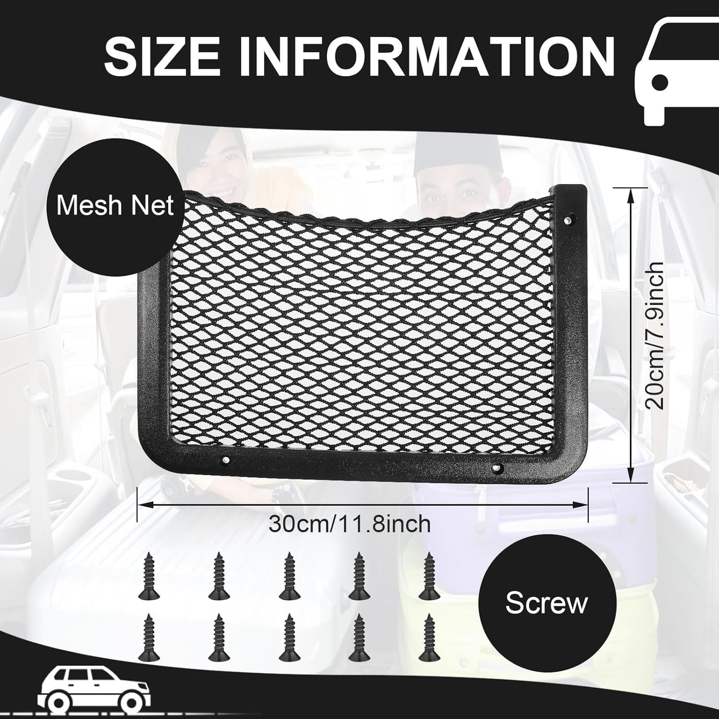 2 Pcs ABS Plastic Frame Car Storage Net Bag Phone Car Mesh Net Holder RV Storage Boat Cargo Pocket Organizer Framed Mesh Pocket with Screws for Auto RV (12 X 8 Inch)