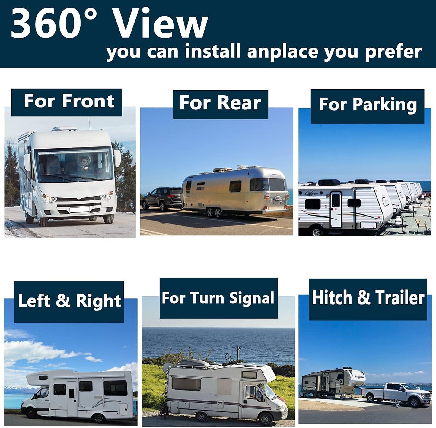 128GB DVR Dash Cam Audio 10.1 Inch 1080P Backup Camera Monitor & Built-In Recorder for RV Truck Trailer Rear Side Front Reversing View Wired System 4 Split Large Screen Waterproof Avoid Blind Spot