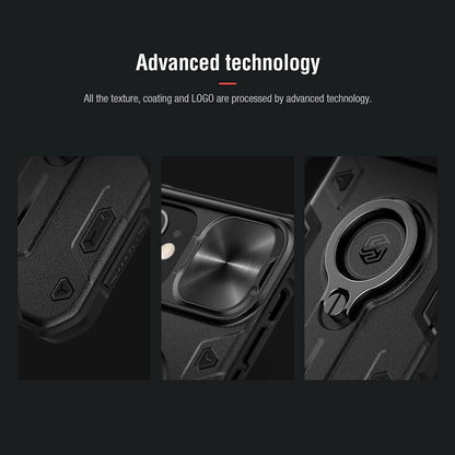 Case for Iphone 13 with Camera Cover & Kickstand, Camshield Armor Shockproof Impact-Resistant Case Protection Cover Built-In 360° Rotate Ring Stand (Black)