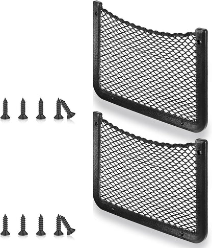 2 Pcs ABS Plastic Frame Car Storage Net Bag Phone Car Mesh Net Holder RV Storage Boat Cargo Pocket Organizer Framed Mesh Pocket with Screws for Auto RV (12 X 8 Inch)