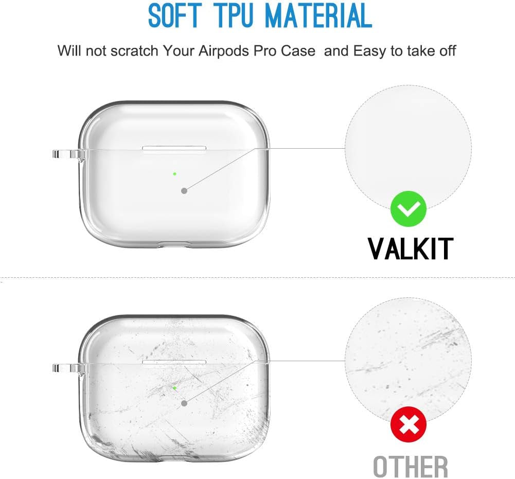 Compatible Airpods Pro Case Cover, Clear Airpod Pro Soft TPU Protective Case 2019 with Keychain Shockproof Cover for Apple Airpods Pro Charging Case [Front Led Visible] - Transparent