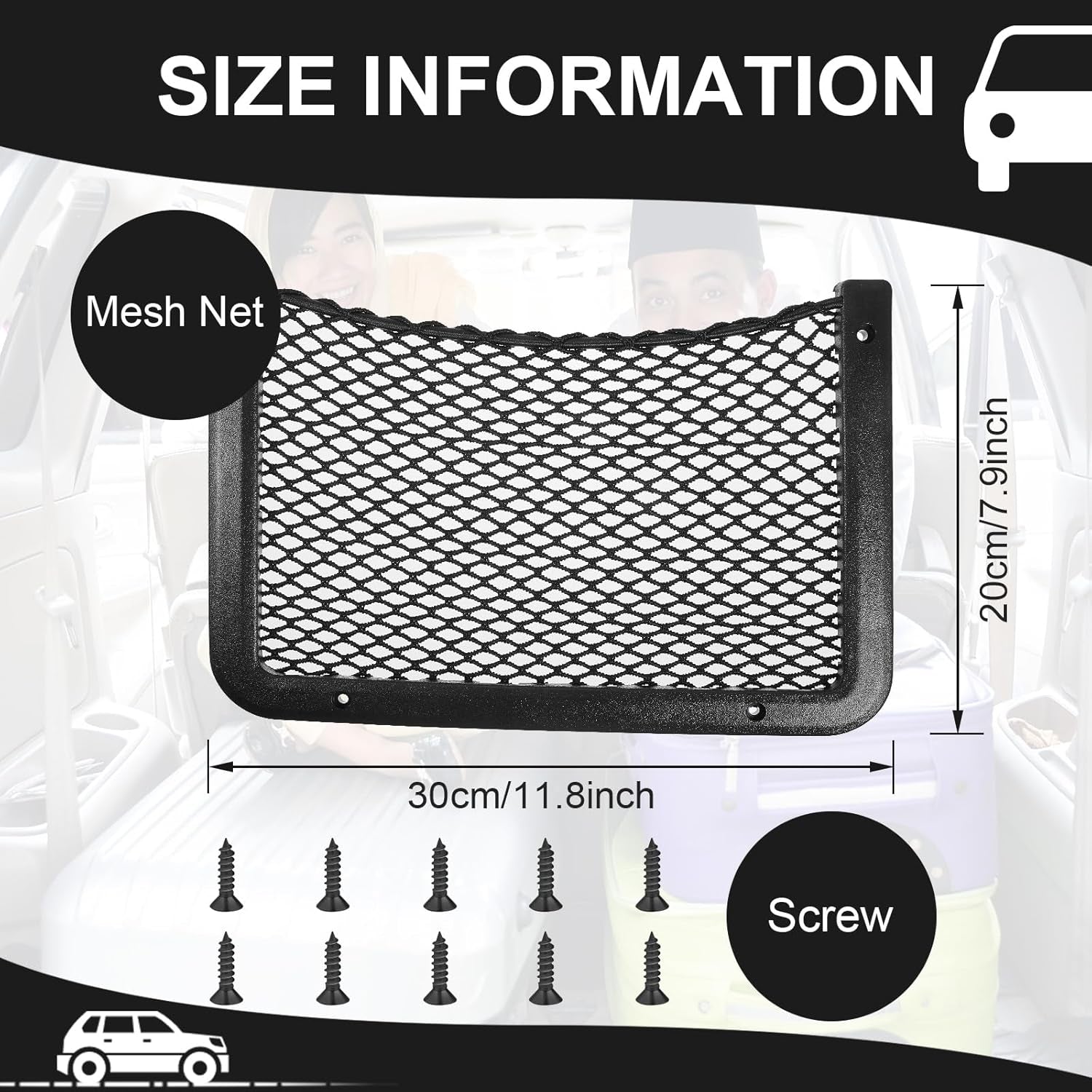 2 Pcs ABS Plastic Frame Car Storage Net Bag Phone Car Mesh Net Holder RV Storage Boat Cargo Pocket Organizer Framed Mesh Pocket with Screws for Auto RV (12 X 8 Inch)